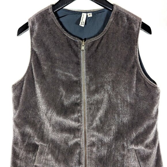 Vintage DEBBRAH Faux Fur Full Zip Vest Womens Medium Stone Gray Calf Hair Jacket - Picture 2 of 8